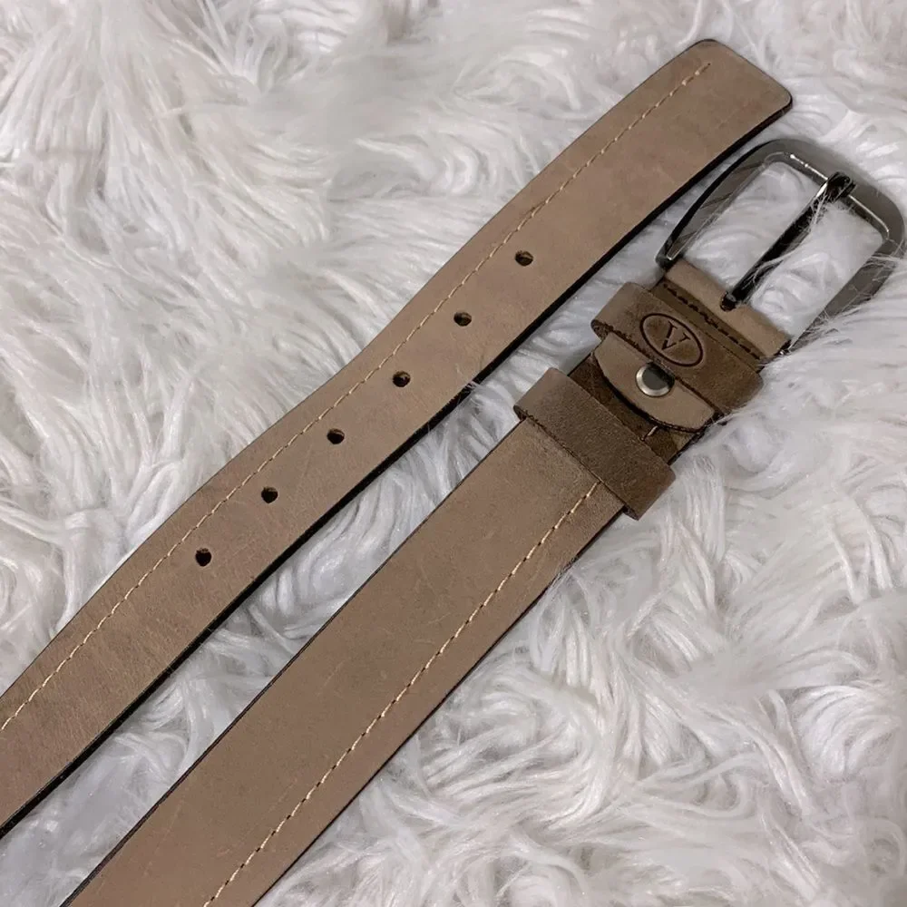 VALENCIA leather belt stitch detail silvertone buckle UNISEX size 38/95